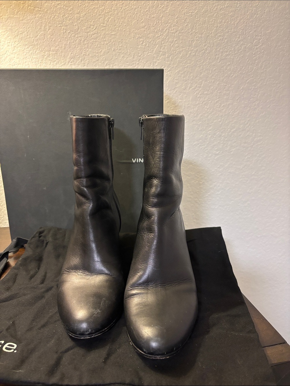 Vince Black Wedge 3” Heel Boots Size 9.5